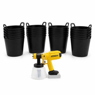 24 Black Reinforced Buckets (25L) + Spray Gun